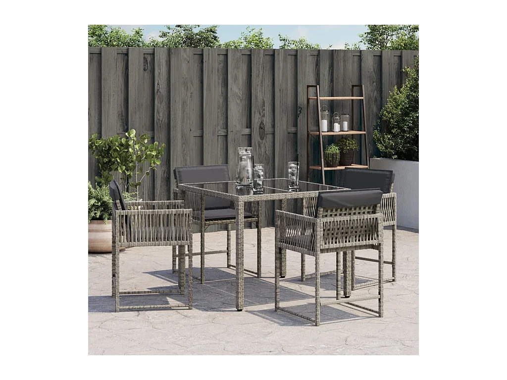 Lot de 4 Chaises de jardin avec coussins gris résine tressée FR815730