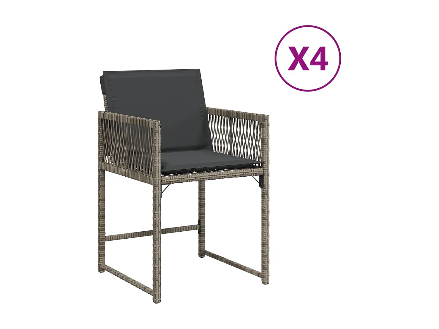 Tuinstoelen 4 st met kussens poly rattan grijs BE782011
