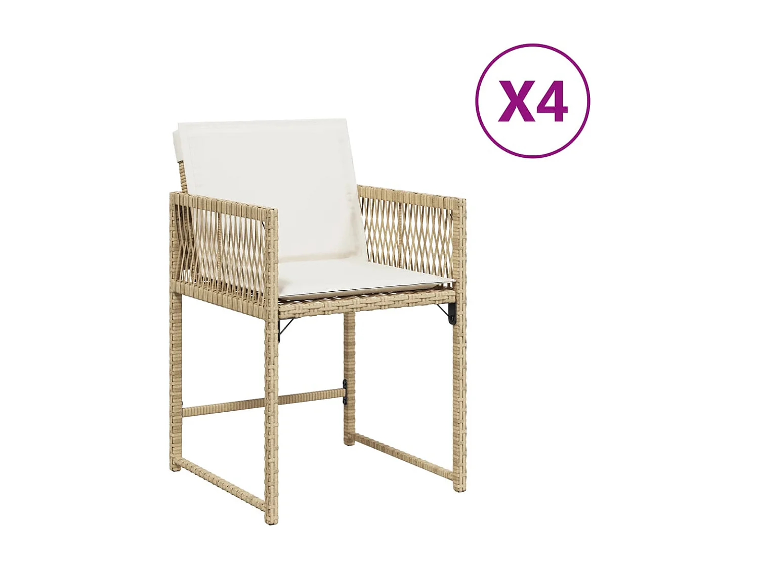 Cadeiras de jardim com almofadões 4 pcs vime PE bege PT249673