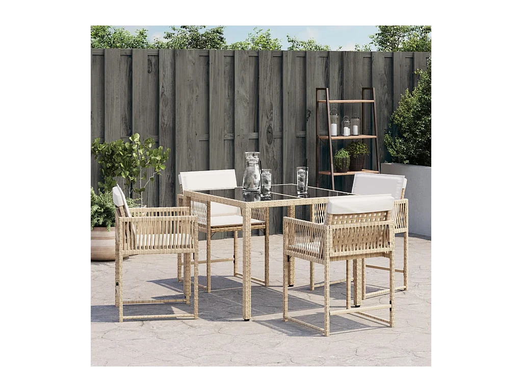 Lot de 4 Chaises de jardin avec coussins beige résine tressée FR675948
