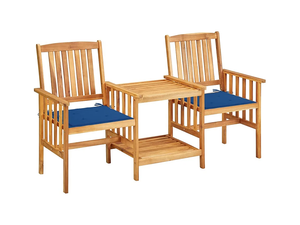 Chaises de jardin avec table à thé et coussins Acacia solide FR16990