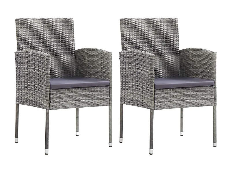 Lot de 2 Chaises de jardin coussins gris foncé résine tressée FR476375