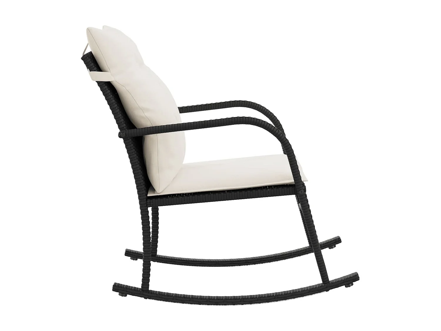 Chaise à bascule de jardin avec coussins noir résine tressée FR703142
