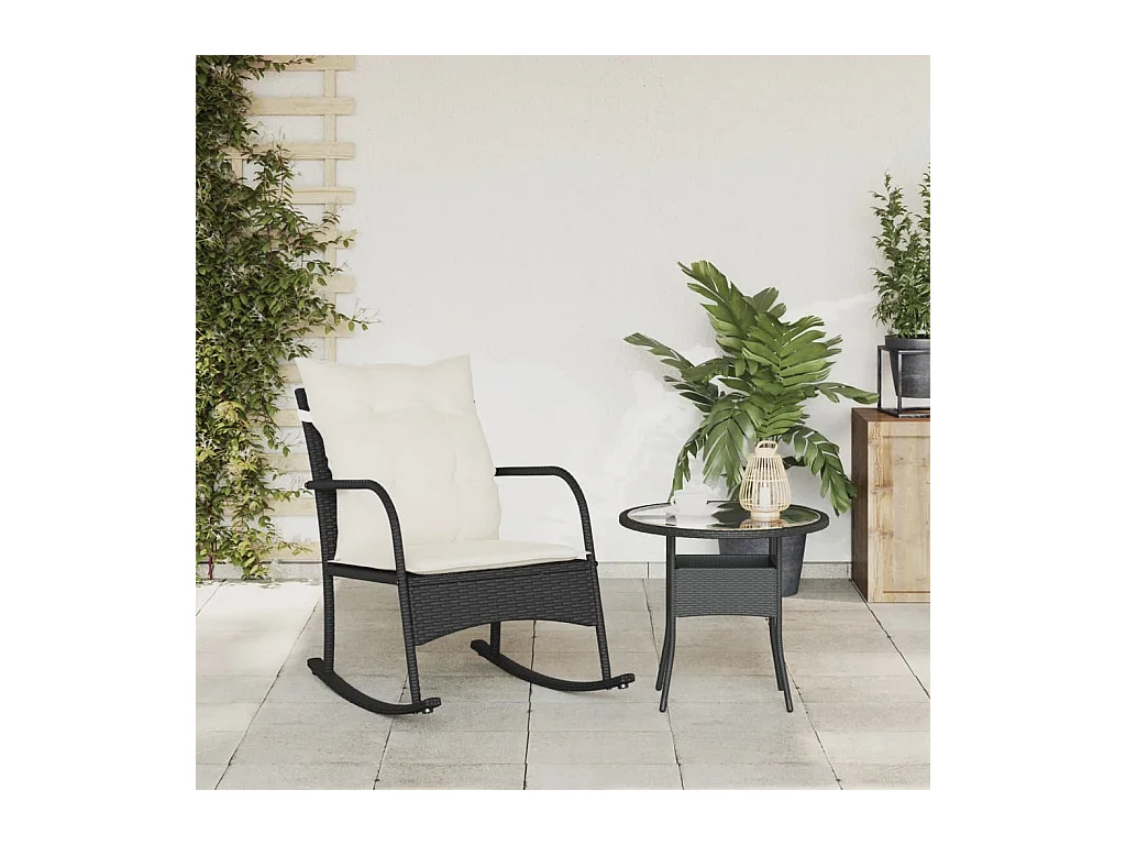 Cadeira de baloiço para jardim com almofadões vime PE preto PT706245