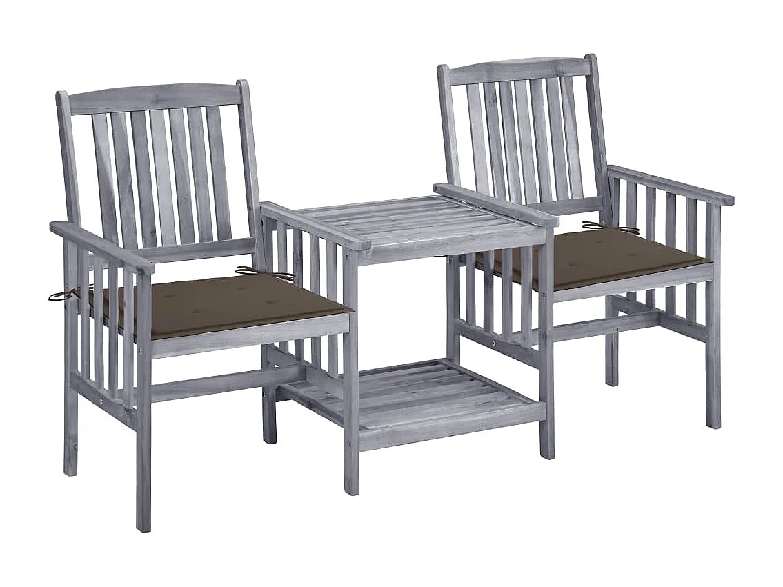 Chaises de jardin avec table à thé et coussins Acacia solide FR74391
