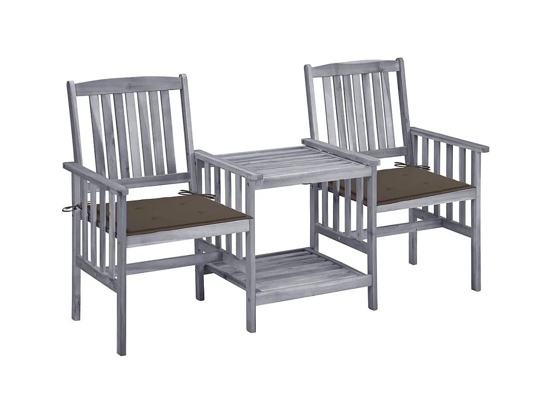 Chaises de jardin avec table à thé et coussins Acacia solide FR74391