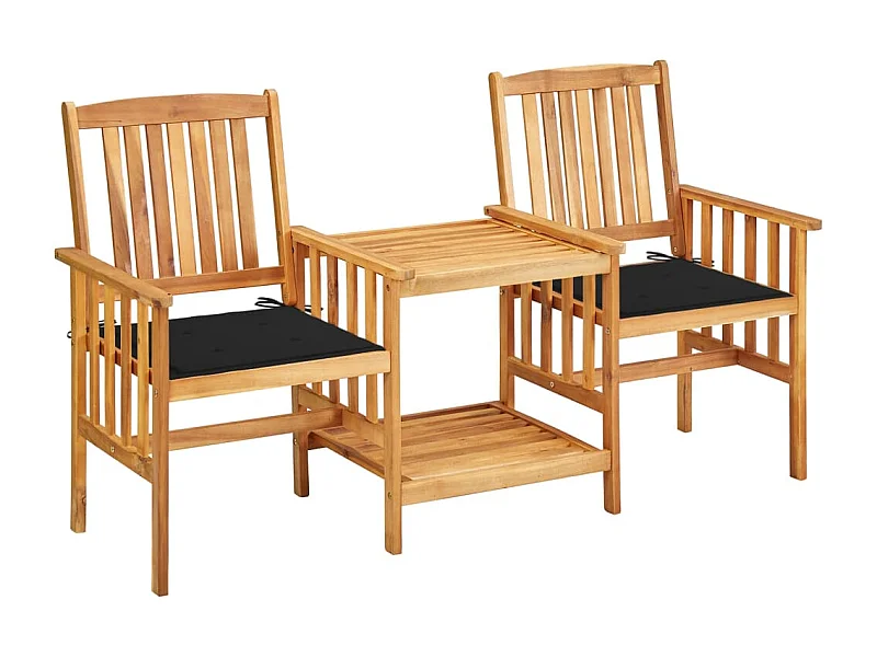 Chaises de jardin avec table à thé et coussins Acacia solide FR46005