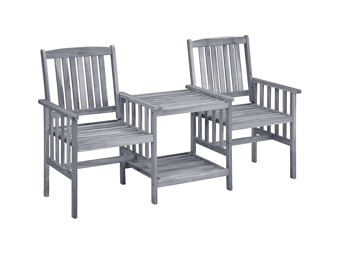 Chaises de jardin avec table à thé et coussins Acacia solide FR65274