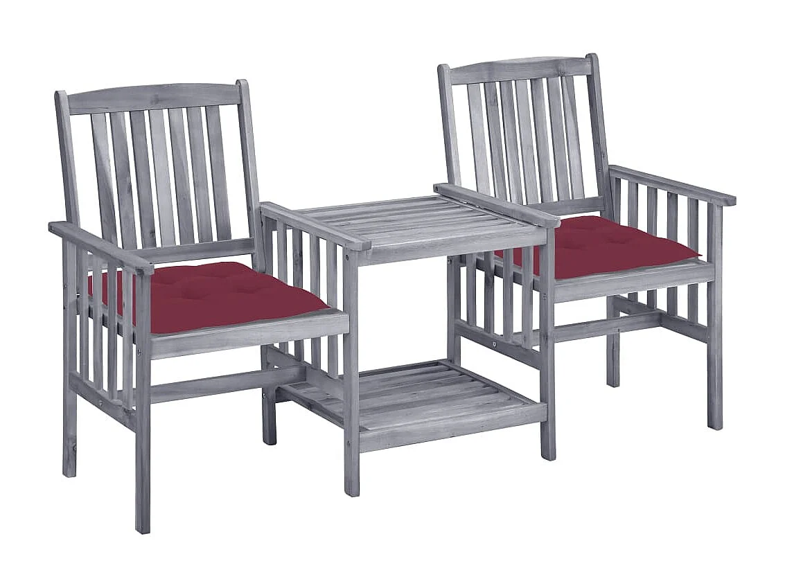 Chaises de jardin avec table à thé et coussins Acacia solide FR65274