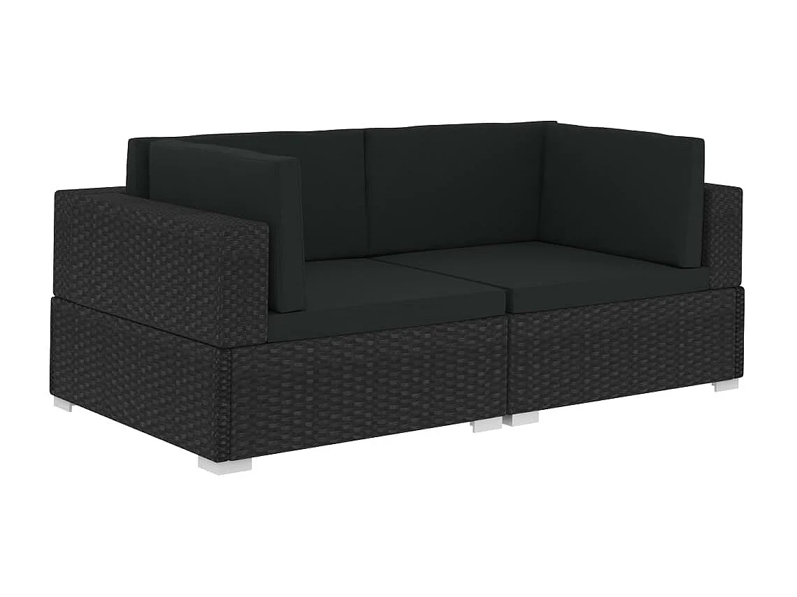 Cadeiras de canto seccionais 2 pcs c/ almofadões vime PE preto PT907231