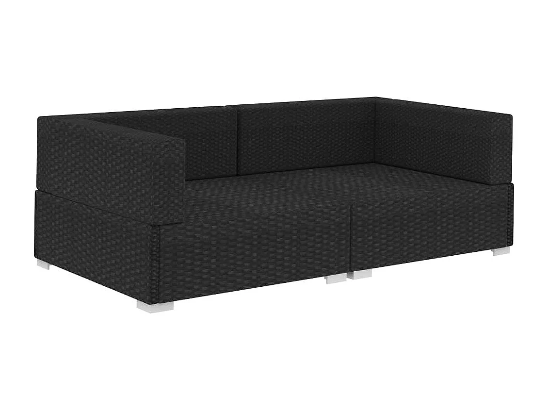 Cadeiras de canto seccionais 2 pcs c/ almofadões vime PE preto PT907231