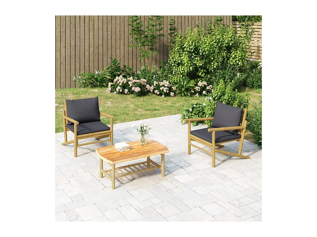 Lot de 2 Chaises de jardin avec coussins gris foncé bambou FR69217