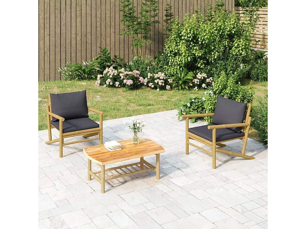 Lot de 2 Chaises de jardin avec coussins gris foncé bambou FR69217