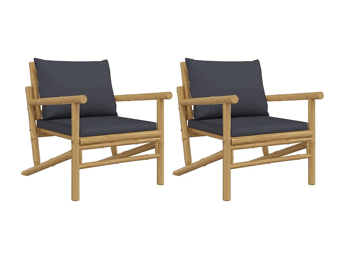 Lot de 2 Chaises de jardin avec coussins gris foncé bambou FR69217