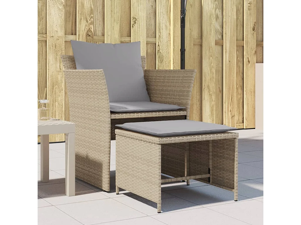 Chaise de jardin avec tabouret beige résine tressée FR34539