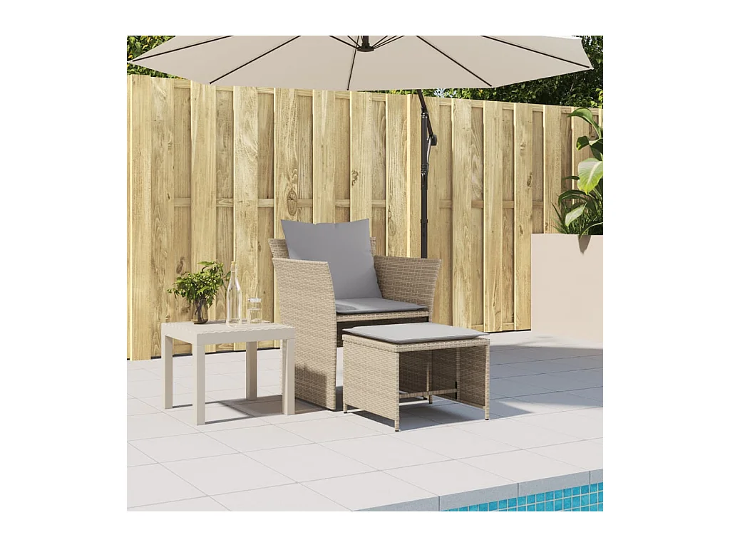 Chaise de jardin avec tabouret beige résine tressée FR34539