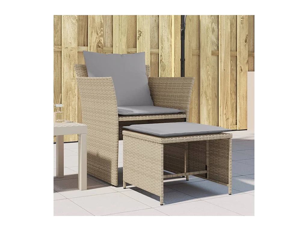 Chaise de jardin avec tabouret beige résine tressée FR34539