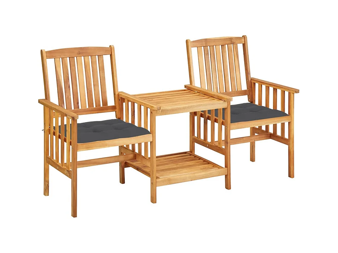 Chaises de jardin avec table à thé et coussins Acacia solide FR39199