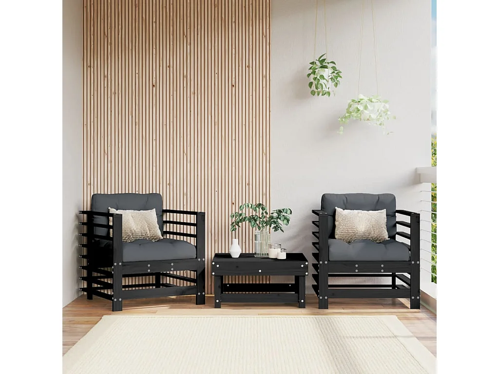 Lot de 2 Chaises de jardin noir bois massif de pin FR11706