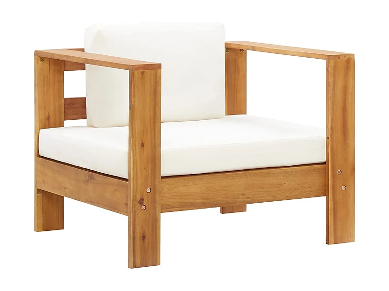 Silla de jardín con cojín madera maciza de acacia color crema ES870798
