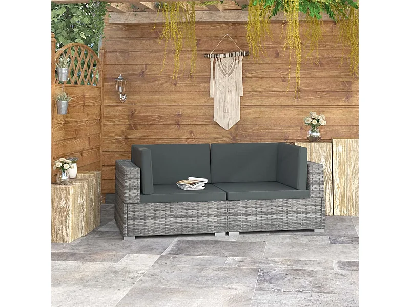 Asiento seccional de esquina con cojines 2 pzas ratán PE gris ES940551