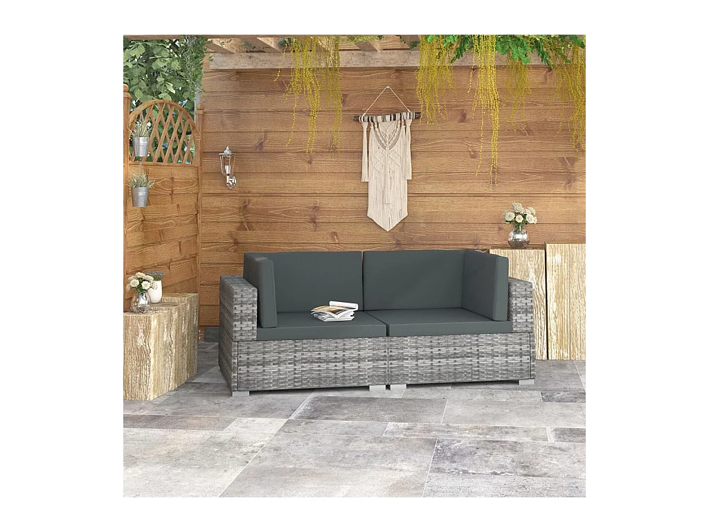 Lot de 2 Chaises d'angles avec coussins Résine tressée Gris FR16323