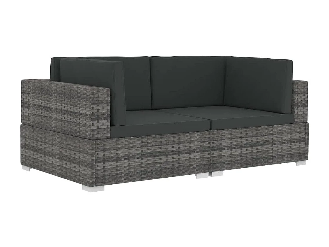 Cadeiras canto seccionais 2 pcs c/ almofadões vime PE cinzento PT391473