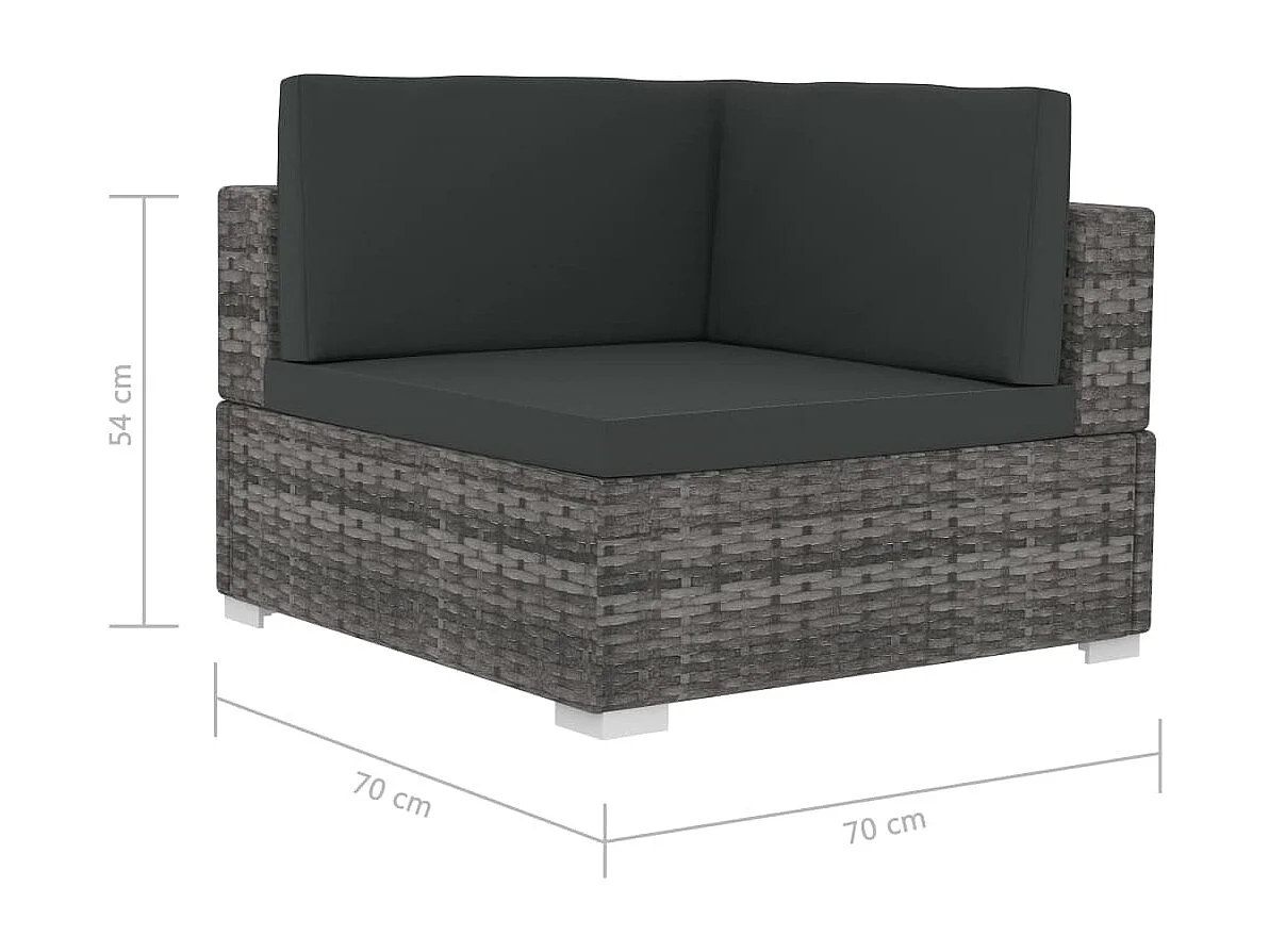 Cadeiras canto seccionais 2 pcs c/ almofadões vime PE cinzento PT391473