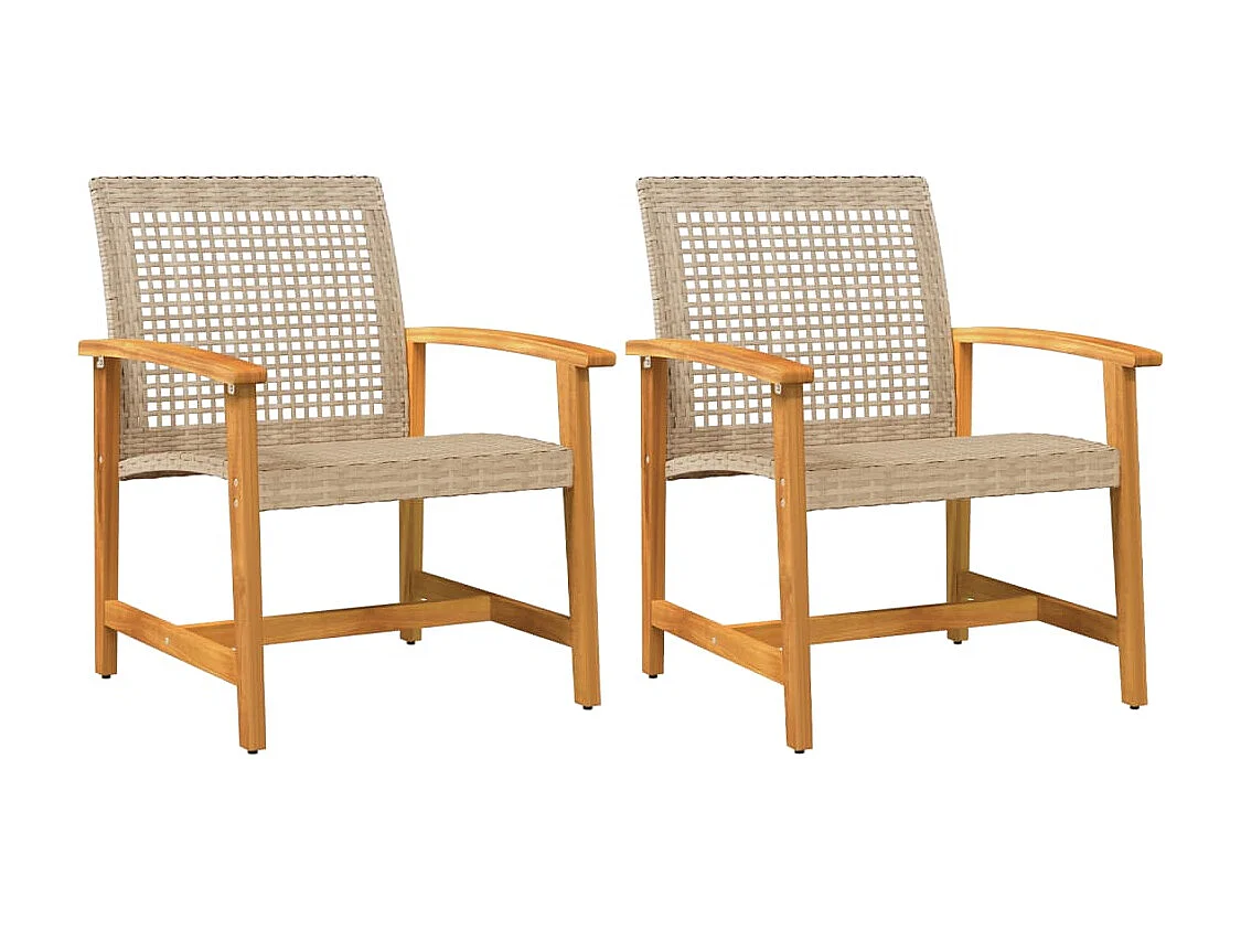 Lot de 2 Chaises de jardin beige résine tressée bois d’acacia FR81381