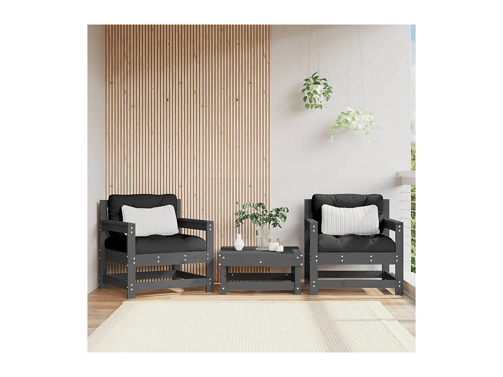 Lot de 2 Chaises de jardin gris bois massif de pin FR86898