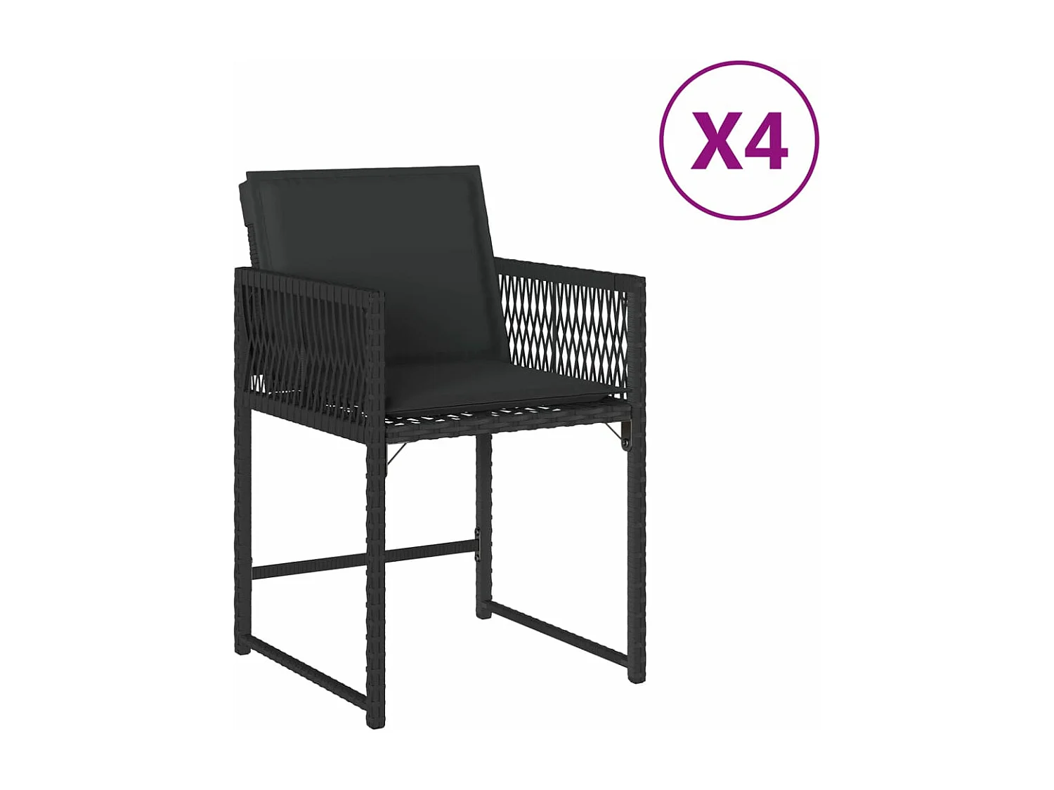 Lot de 4 Chaises de jardin avec coussins noir résine tressée FR699224