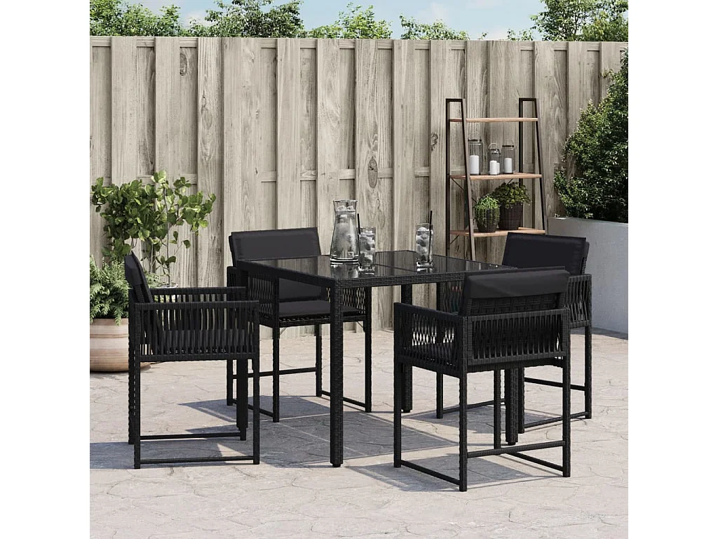 Lot de 4 Chaises de jardin avec coussins noir résine tressée FR699224