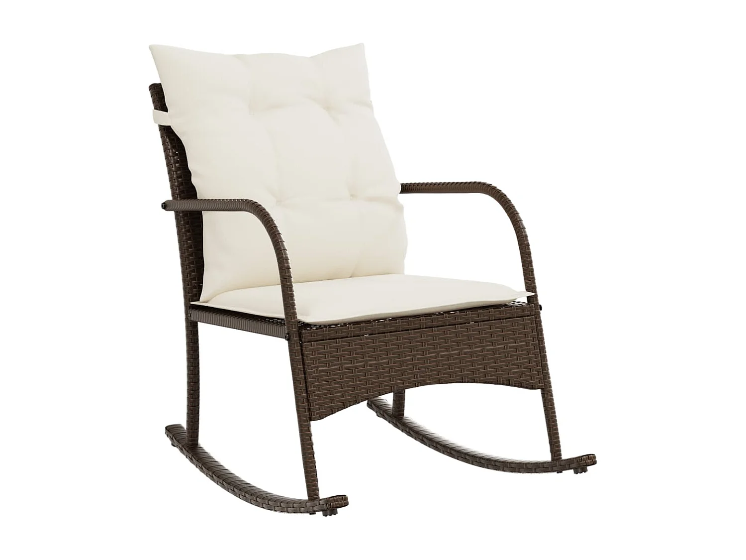 Chaise à bascule de jardin avec coussins marron résine tressée FR742861