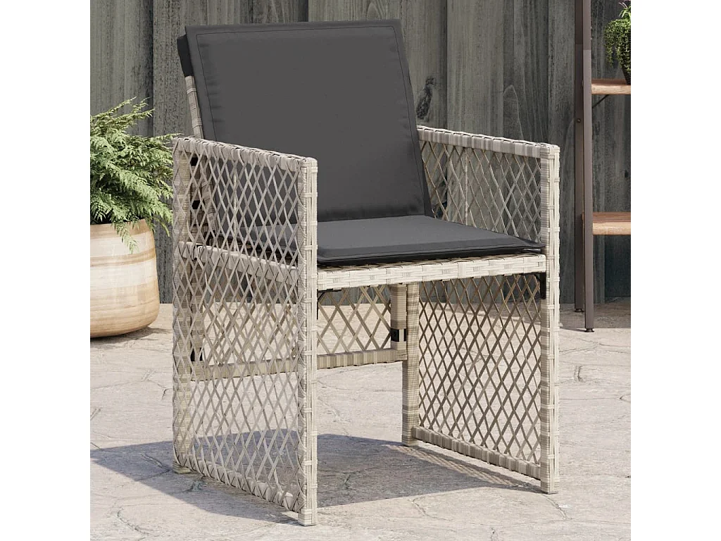 Cadeiras de jardim com almofadões 4 pcs vime PE cinzento-claro PT488219