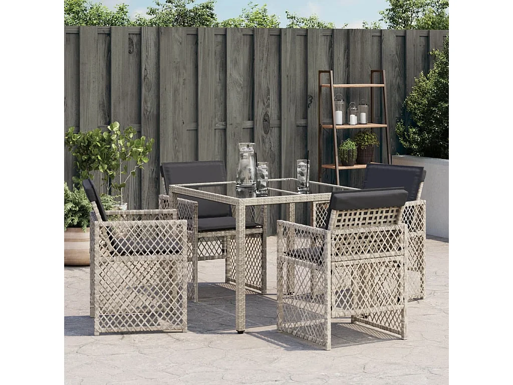 Cadeiras de jardim com almofadões 4 pcs vime PE cinzento-claro PT488219