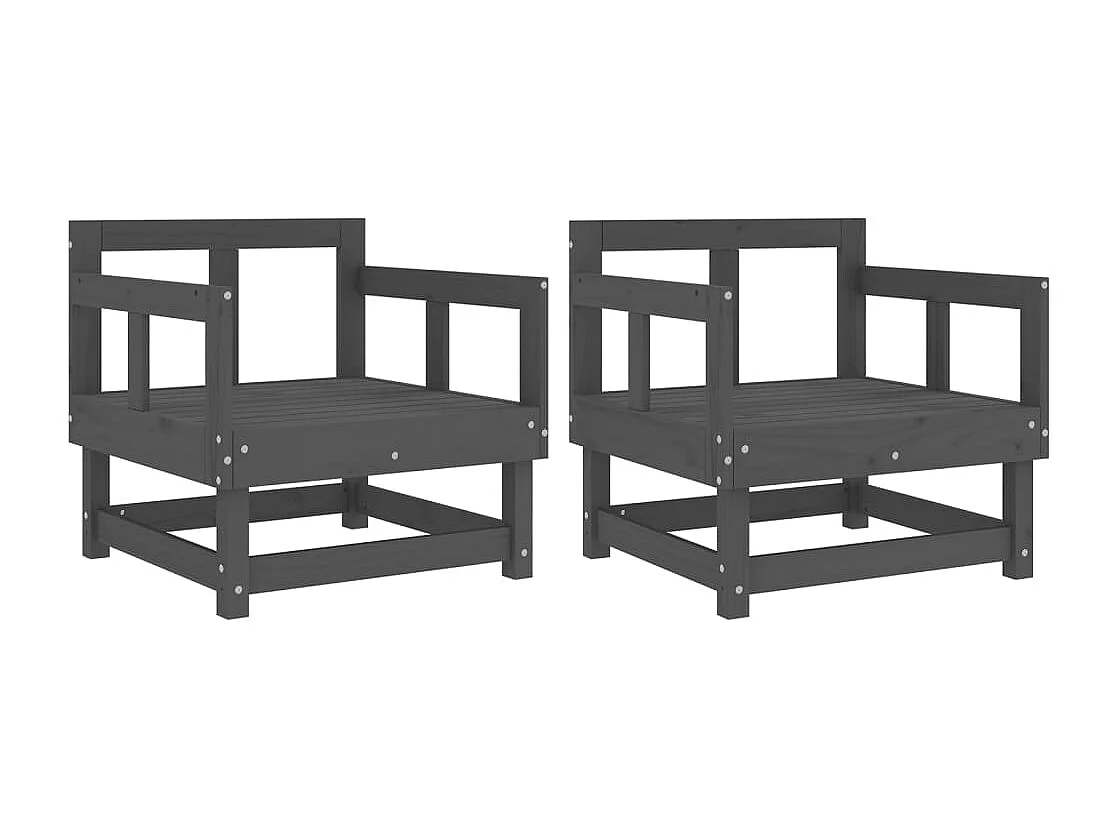 Lot de 2 Chaises de jardin gris bois massif de pin FR38967