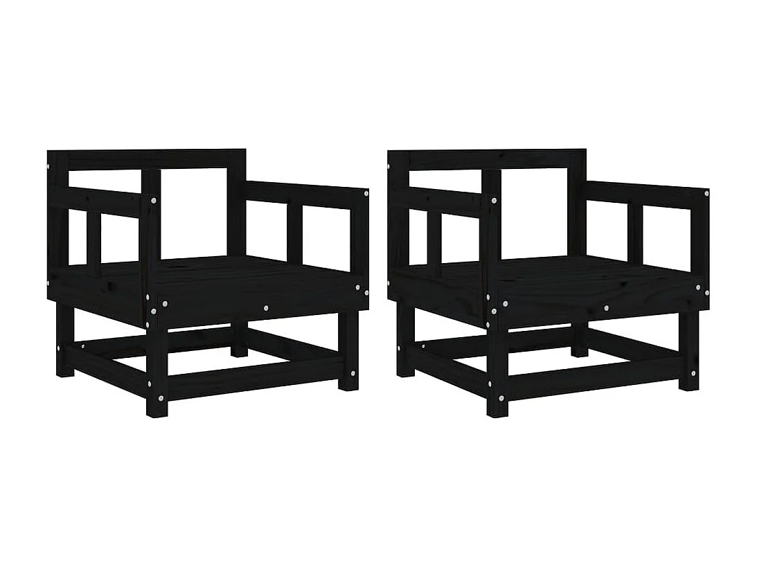 Lot de 2 Chaises de jardin noir bois massif de pin FR48068