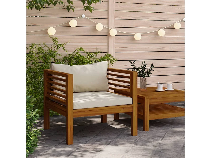 Chaise de jardin avec coussins blanc crème Bois d'acacia massif FR76429