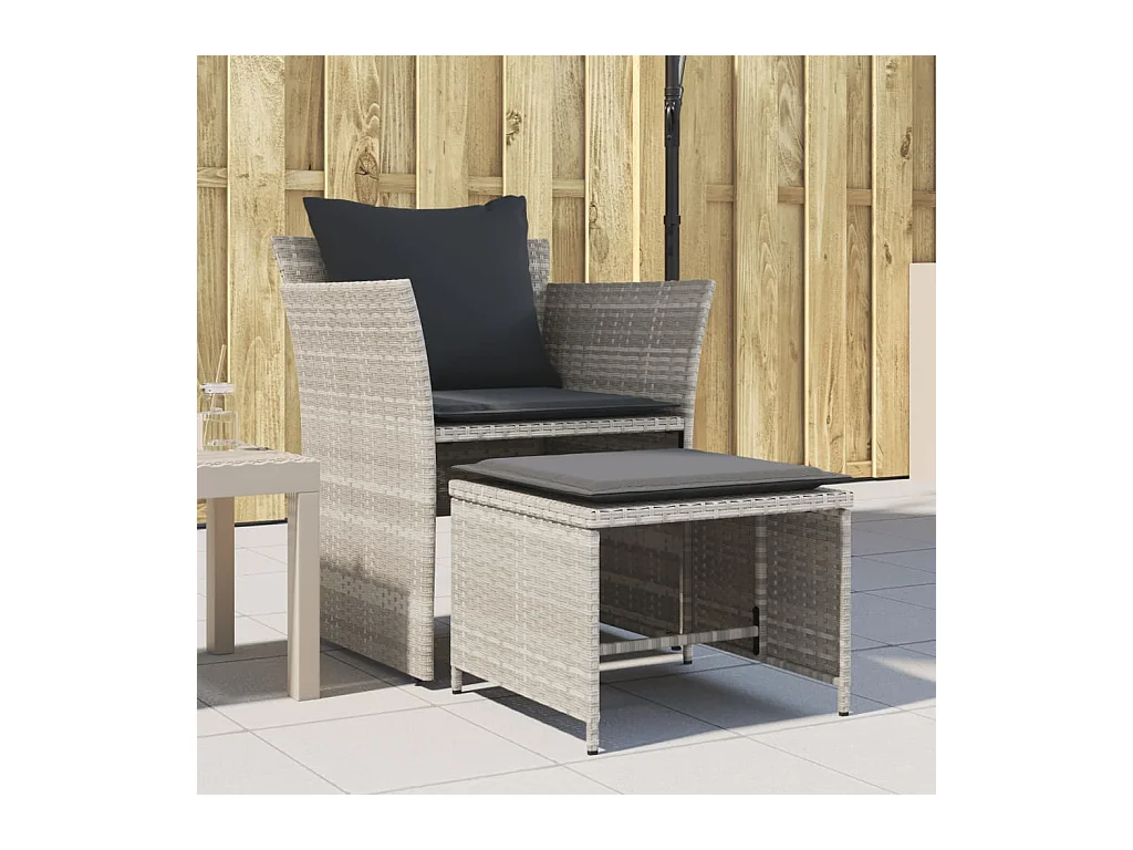 Chaise de jardin avec tabouret gris clair résine tressée FR72996
