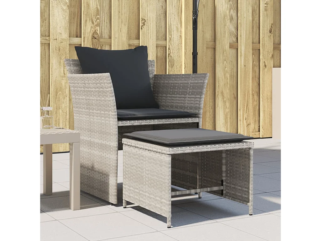 Chaise de jardin avec tabouret gris clair résine tressée FR72996