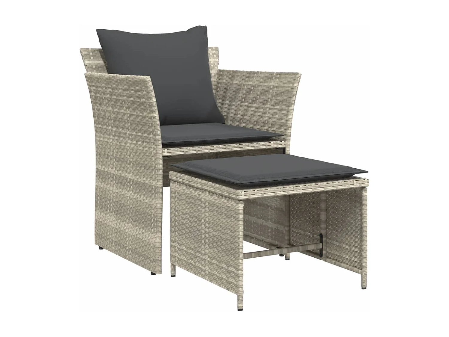 Chaise de jardin avec tabouret gris clair résine tressée FR72996