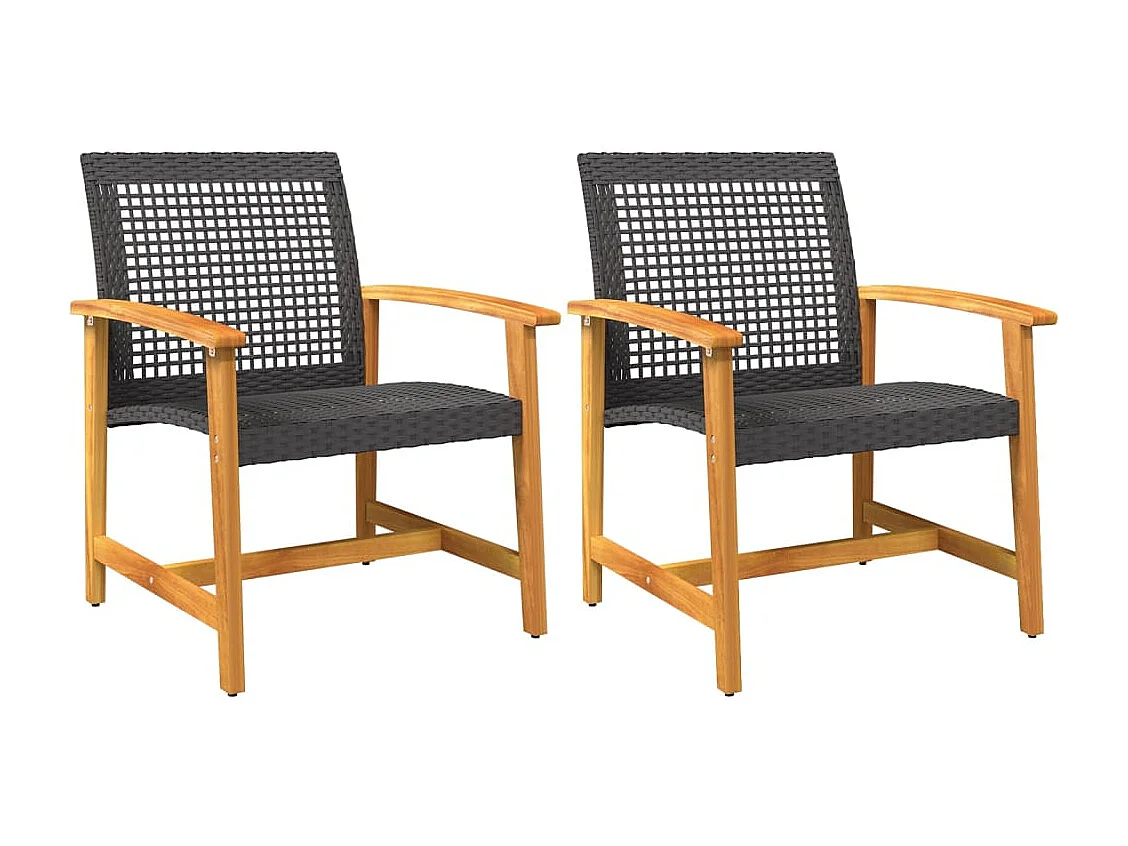 Lot de 2 Chaises de jardin noir résine tressée et bois d’acacia FR11225