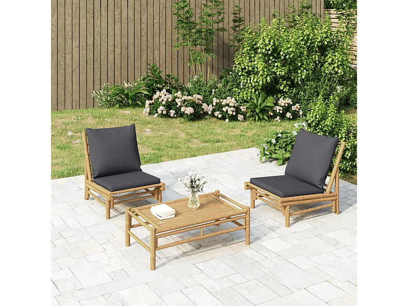 Cadeiras de jardim 2 pcs bambu c/ almofadões cinzento-escuro PT861254