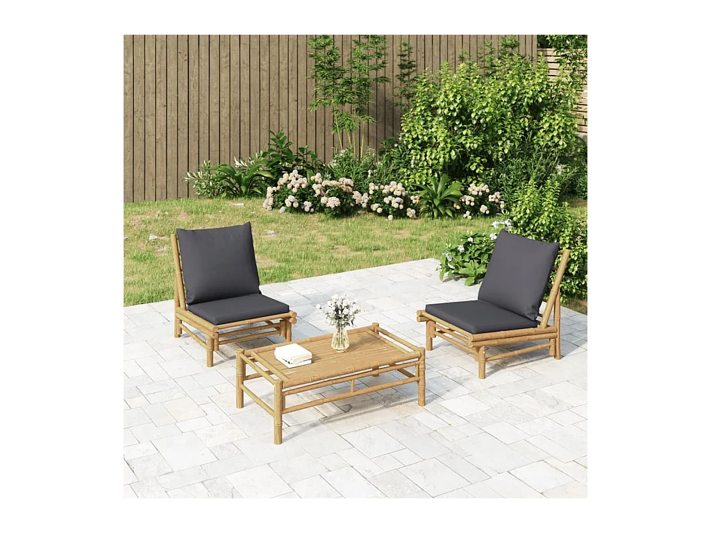 Lot de 2 Chaises de jardin avec coussins gris foncé bambou FR86428