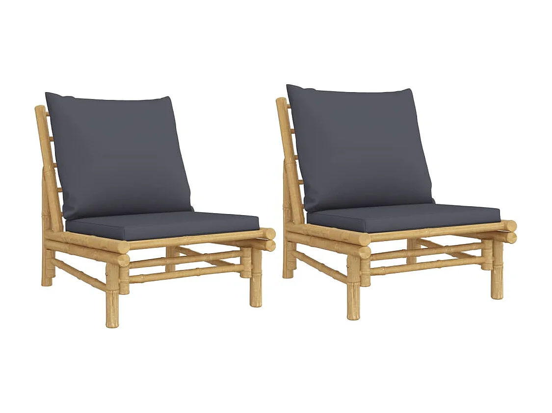 Lot de 2 Chaises de jardin avec coussins gris foncé bambou FR86428