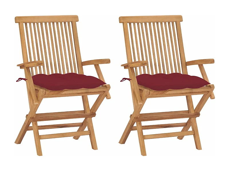 Sillas de jardín 2 uds madera teca con cojines rojo tinto ES321824