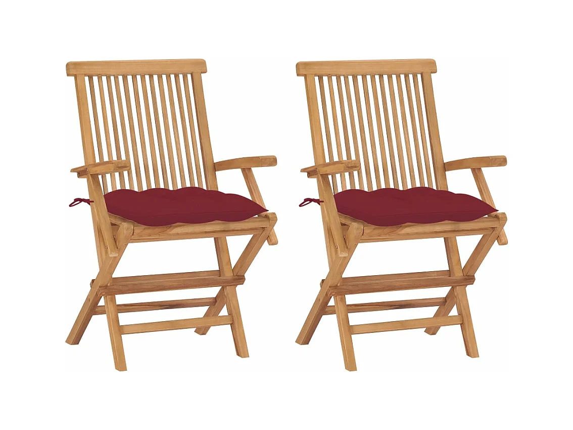 Tuinstoelen 2 st met wijnrode kussens massief teakhout BE934048