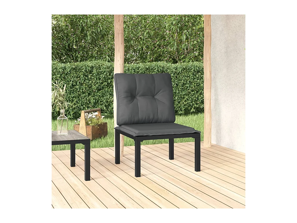 Cadeira de jardim c/ almofadões vime PE preto e cinzento PT120549