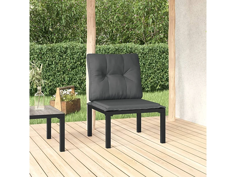 Chaise de jardin avec coussins noir/gris résine tressée FR97491