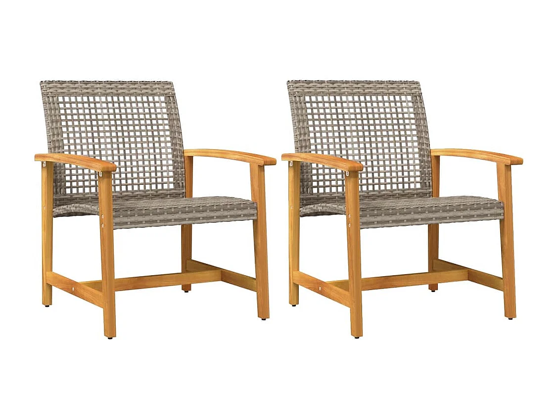 Lot de 2 Chaises de jardin gris résine tressée et bois d’acacia FR30827